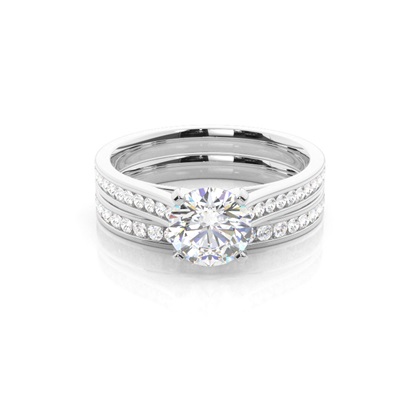 4 Prong Setting Studded Engagement Ring With Matching Band