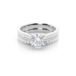 4 Prong Setting Studded Engagement Ring With Matching Band