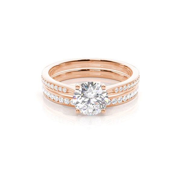 4 Prong Setting Studded Engagement Ring With Matching Band