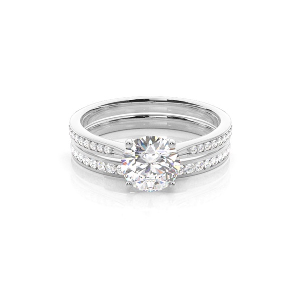4 Prong Setting Studded Engagement Ring With Matching Band