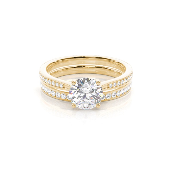 4 Prong Setting Studded Engagement Ring With Matching Band