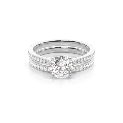 4 Prong Setting Studded Engagement Ring With Matching Band