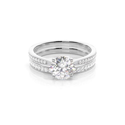 4 Prong Setting Studded Engagement Ring With Matching Band