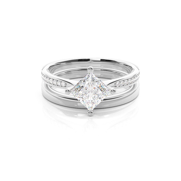 4 Prong Setting Studded Engagement Ring With Matching Band