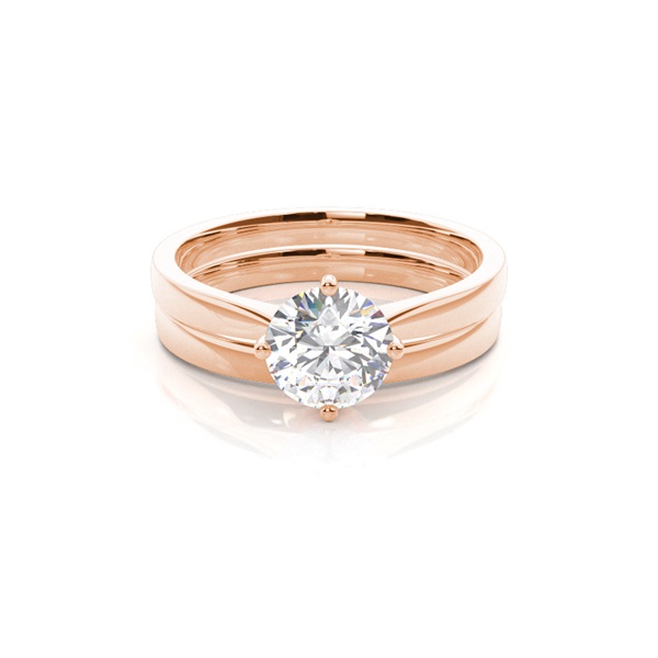 4 Prong Setting Plain Engagement Ring With Matching Band