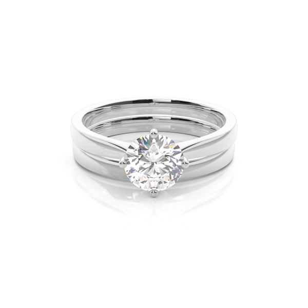 4 Prong Setting Plain Engagement Ring With Matching Band