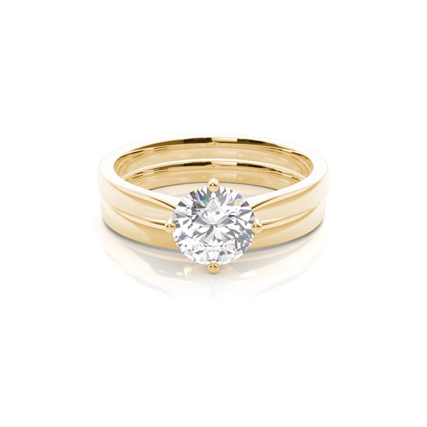 4 Prong Setting Plain Engagement Ring With Matching Band