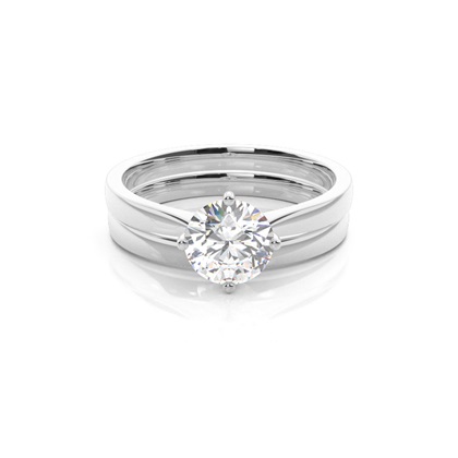 4 Prong Setting Plain Engagement Ring With Matching Band