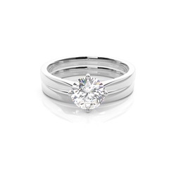 4 Prong Setting Plain Engagement Ring With Matching Band
