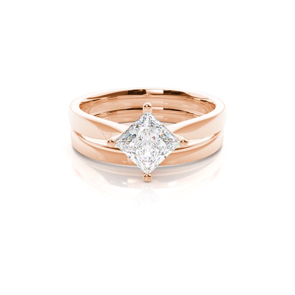 4 Prong Setting Plain Engagement Ring With Matching Band