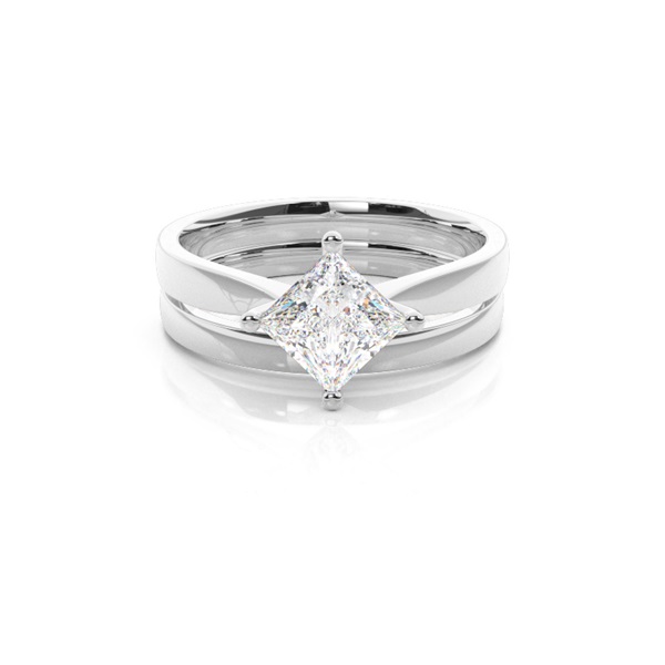 4 Prong Setting Plain Engagement Ring With Matching Band