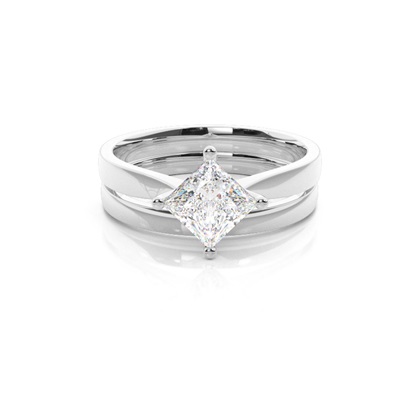 4 Prong Setting Plain Engagement Ring With Matching Band
