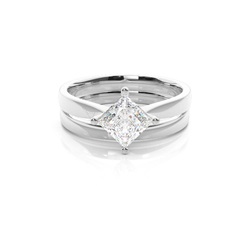 4 Prong Setting Plain Engagement Ring With Matching Band