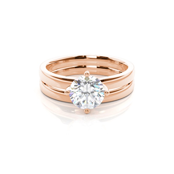 4 Prong Setting Plain Engagement Ring With Matching Band