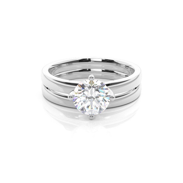 4 Prong Setting Plain Engagement Ring With Matching Band