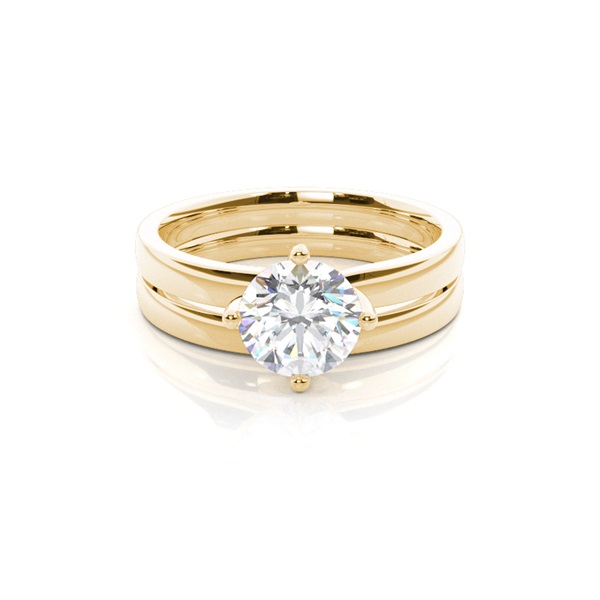 4 Prong Setting Plain Engagement Ring With Matching Band