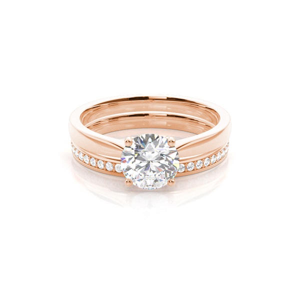 4 Prong Setting Plain Engagement Ring With Matching Band