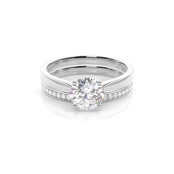 4 Prong Setting Plain Engagement Ring With Matching Band