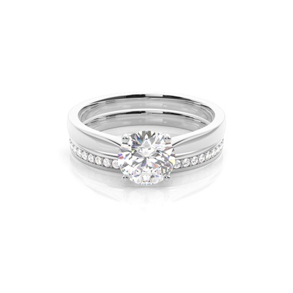 4 Prong Setting Plain Engagement Ring With Matching Band