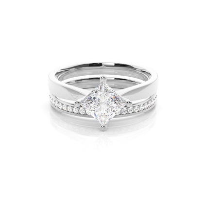 4 Prong Setting Plain Engagement Ring With Matching Band