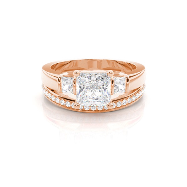 4 Prong Setting Plain Engagement Ring With Matching Band