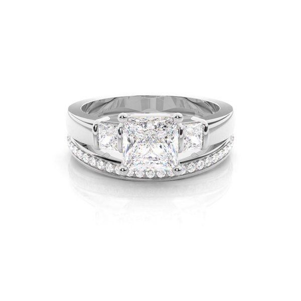 4 Prong Setting Plain Engagement Ring With Matching Band
