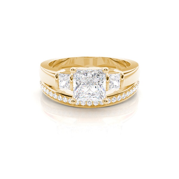 4 Prong Setting Plain Engagement Ring With Matching Band