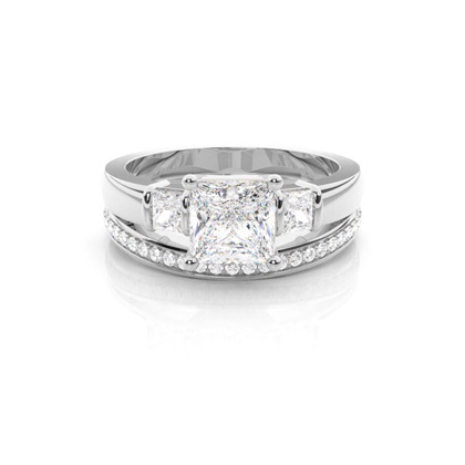 4 Prong Setting Plain Engagement Ring With Matching Band
