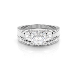 4 Prong Setting Plain Engagement Ring With Matching Band