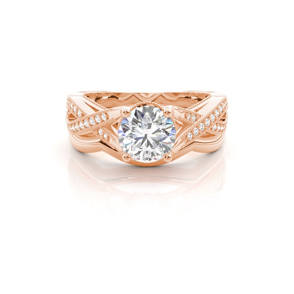 4 Prong Setting Studded Engagement Ring With Matching Band