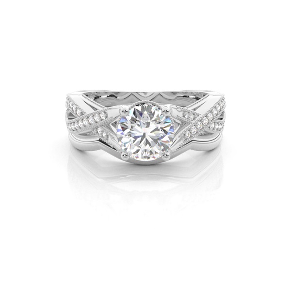 4 Prong Setting Studded Engagement Ring With Matching Band