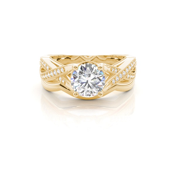 4 Prong Setting Studded Engagement Ring With Matching Band