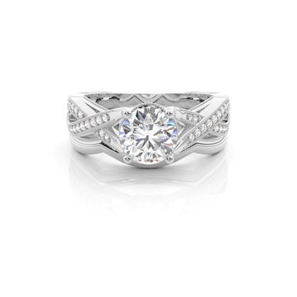 4 Prong Setting Studded Engagement Ring With Matching Band