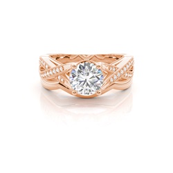 4 Prong Setting Studded Engagement Ring With Matching Band