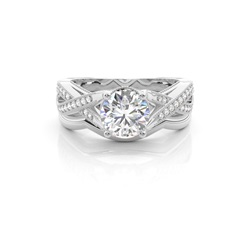 4 Prong Setting Studded Engagement Ring With Matching Band
