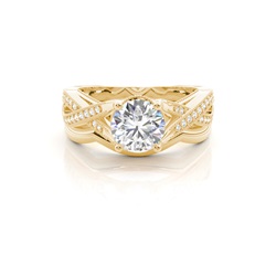 4 Prong Setting Studded Engagement Ring With Matching Band