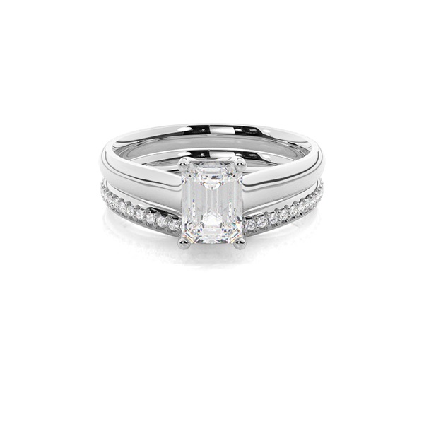 4 Prong Setting Plain Engagement Ring With Matching Band