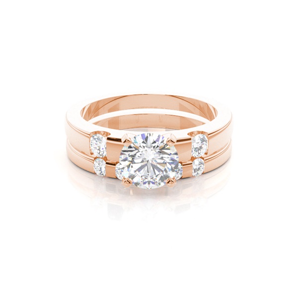 4 Prong Setting Studded Engagement Ring With Matching Band