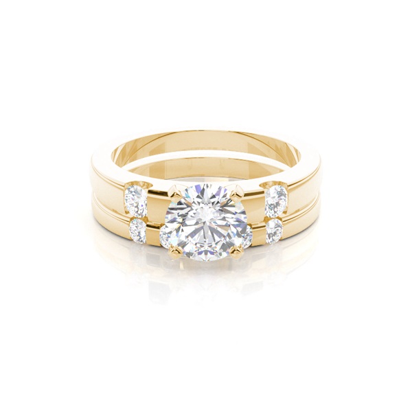 4 Prong Setting Studded Engagement Ring With Matching Band