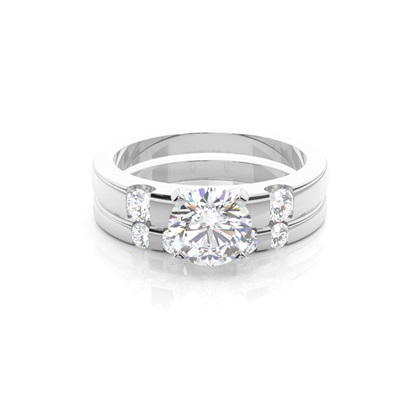 4 Prong Setting Studded Engagement Ring With Matching Band