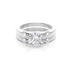 4 Prong Setting Studded Engagement Ring With Matching Band