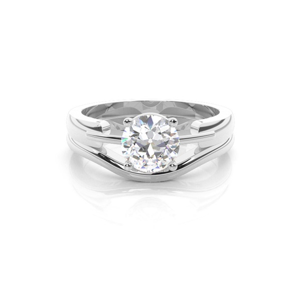 4 Prong Setting Plain Engagement Ring With Matching Band