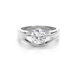 4 Prong Setting Plain Engagement Ring With Matching Band