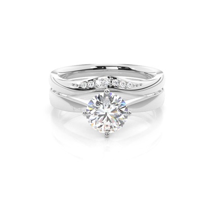 4 Prong Setting Plain Engagement Ring With Matching Band