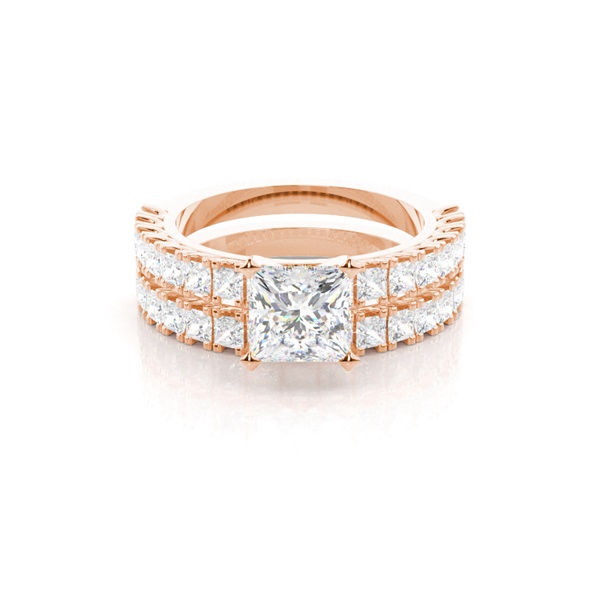 4 Prong Setting Studded Engagement Ring With Matching Band
