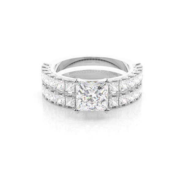 4 Prong Setting Studded Engagement Ring With Matching Band