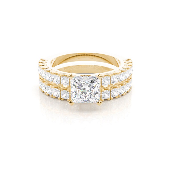 4 Prong Setting Studded Engagement Ring With Matching Band