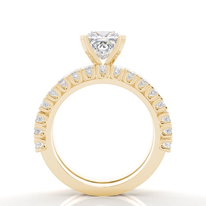 Princess Yellow Gold Bridal Engagement and Wedding Bands Ring Sets