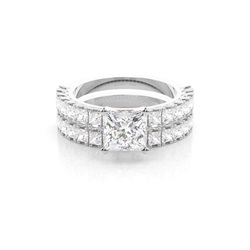 4 Prong Setting Studded Engagement Ring With Matching Band