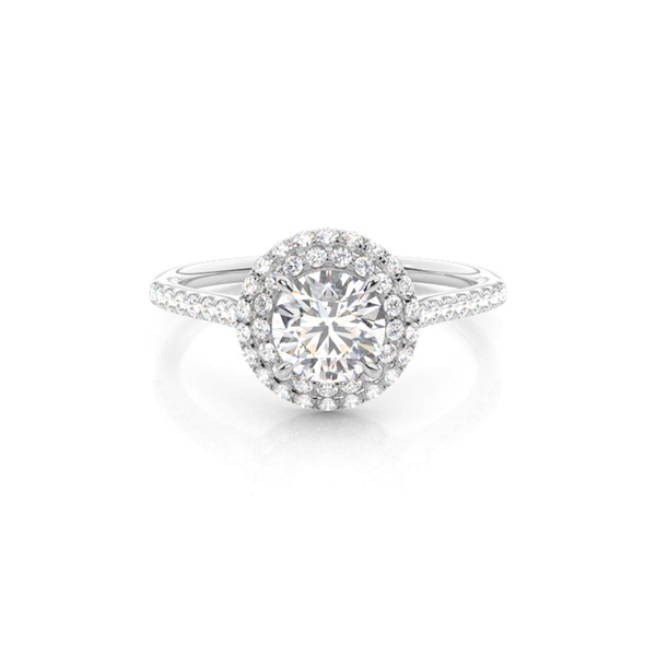 4 Prong Setting Side Stone Halo Engagement Ring